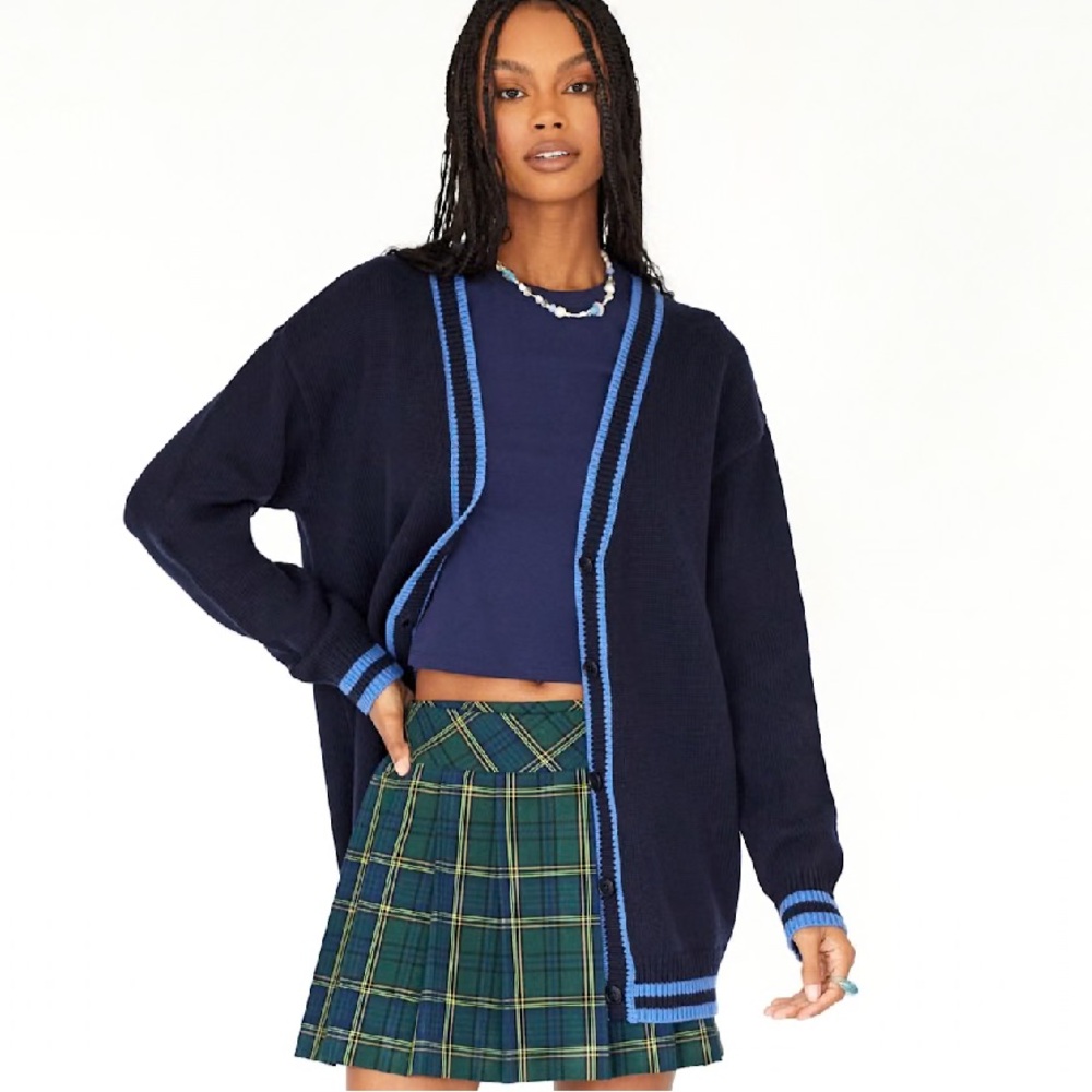 Aritzia Navy Cardigan with Contrast Blue Trim